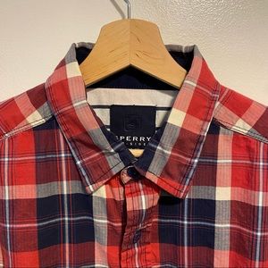 Sperry Top Sider Long Sleeve Button Up Blue Red Plaid Shirt Men’s Medium - Large